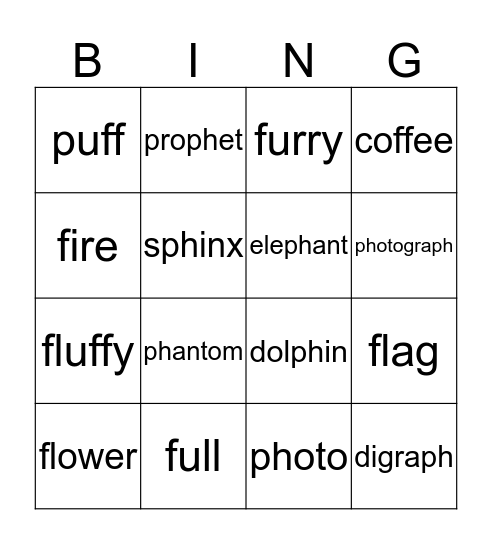 f ff ph Bingo Card