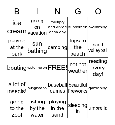 Summer Bingo Card