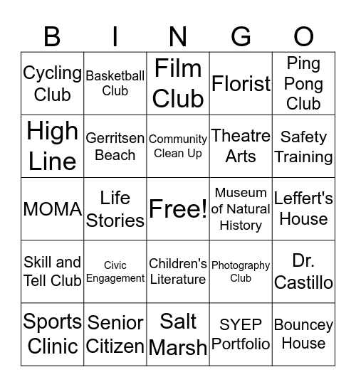 Orientation Bingo 4 Bingo Card