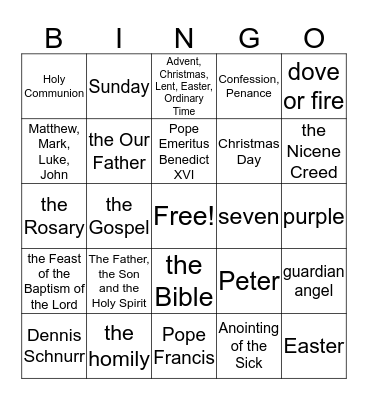 Catholic Faith Bingo Card