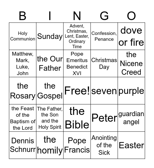 Catholic Faith Bingo Card