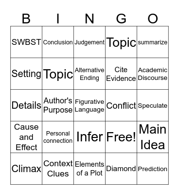 Reading Standards Bingo Card