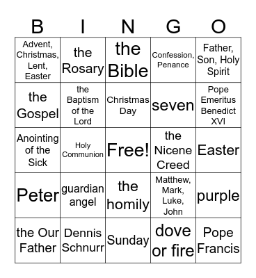 Catholic Faith Bingo Card