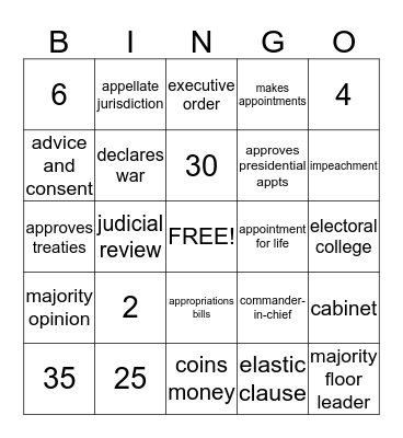 Separation of Powers - Reddy Bingo Card