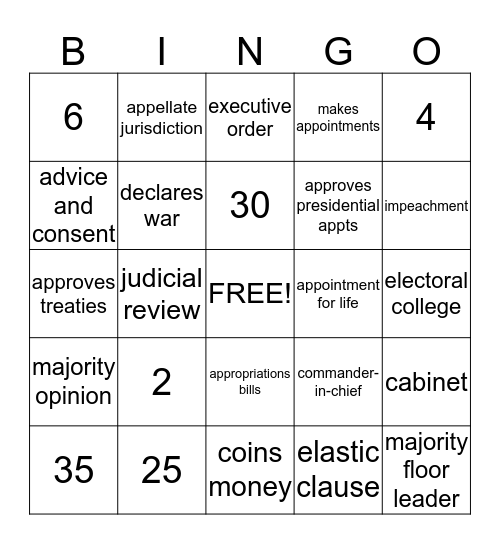 Separation of Powers - Reddy Bingo Card