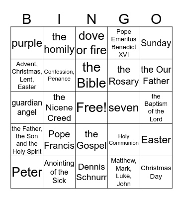 Catholic Faith Bingo Card
