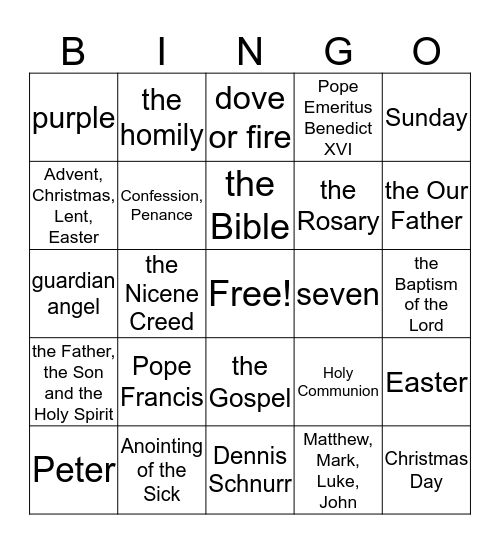 Catholic Faith Bingo Card