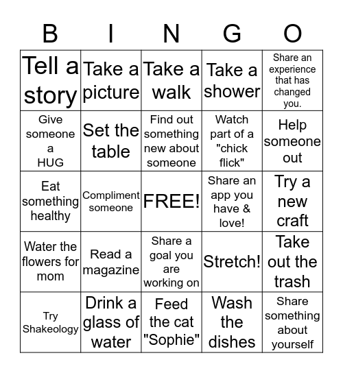 Girls Retreat 2014 Bingo Card