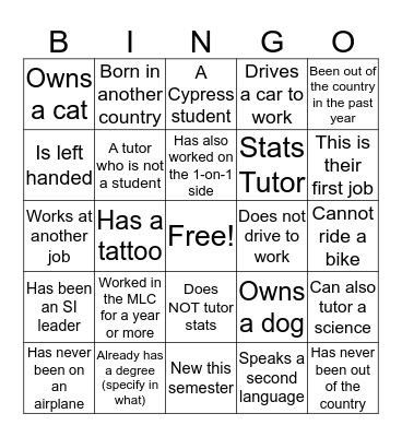 MLC BINGO! Bingo Card
