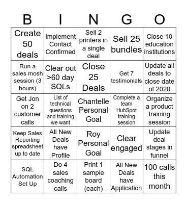 Sales Bingo Card
