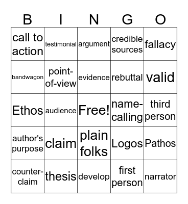 Argumentative Vocabulary Bingo Card