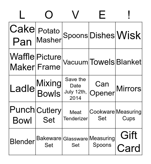 AMY'S BRIDAL SHOWER BINGO Card