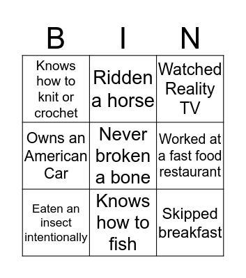 Untitled Bingo Card