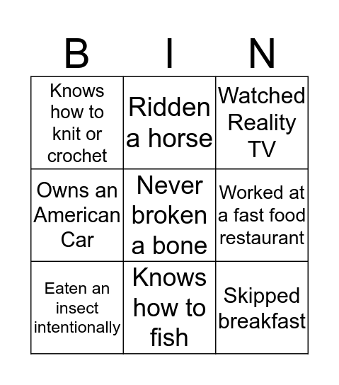 Untitled Bingo Card