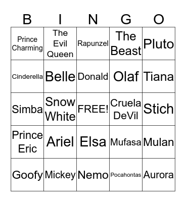 Disney Bingo Card