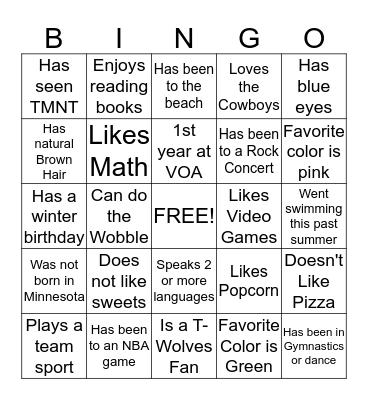 GETTING TO KNOW YOU Bingo Card