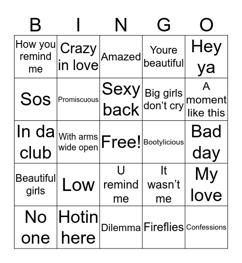 Spotify music bingo 00's Bingo Card