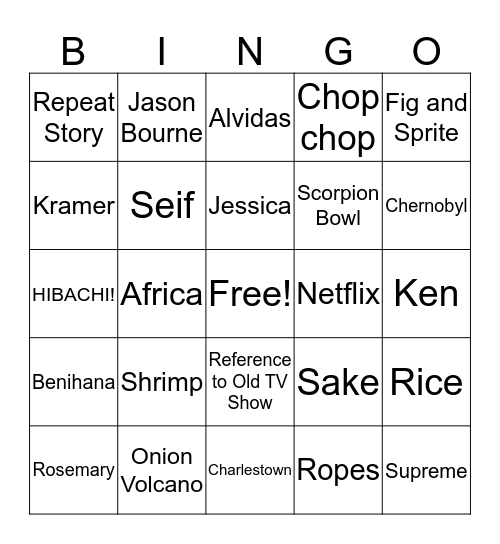 Hibachi Bingo Card