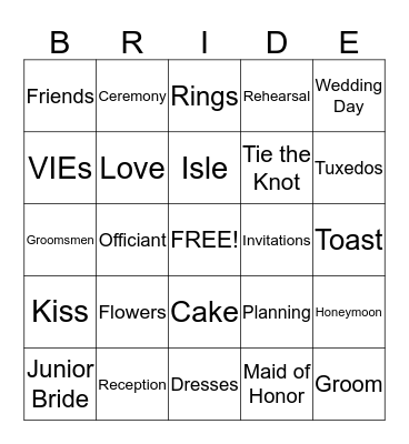 Bridal Shower Bingo Card