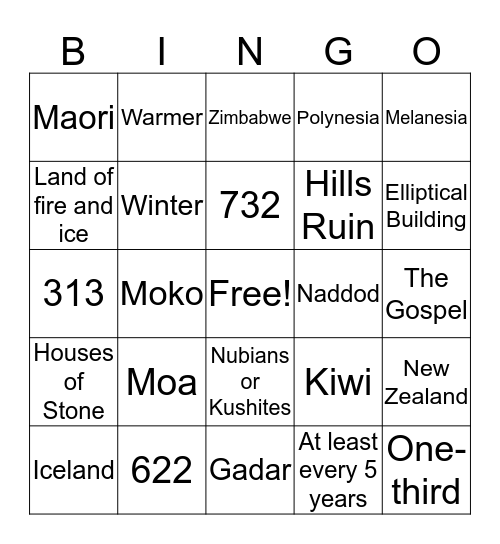 Lessons 43-45 Bingo Card
