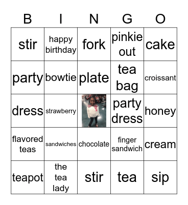 Hope's Birthday Tea Party Bingo Card