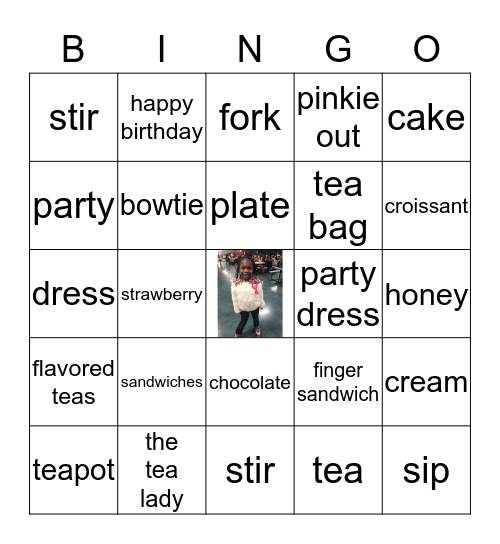 Hope's Birthday Tea Party Bingo Card