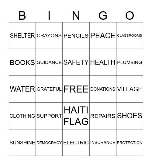 HAITI BINGO Card