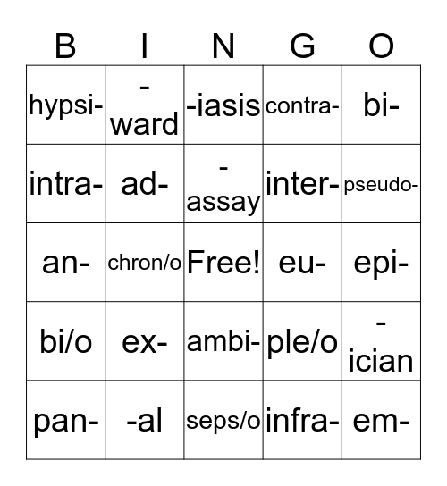 Anatomy Vocabulary  Bingo Card