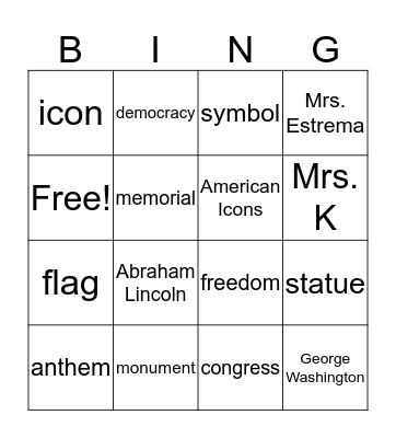 Unit 3: American Icons Bingo Card