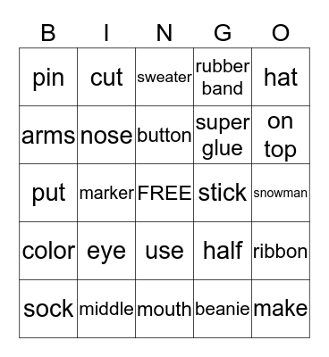 Let's Build a Snowman! Bingo Card