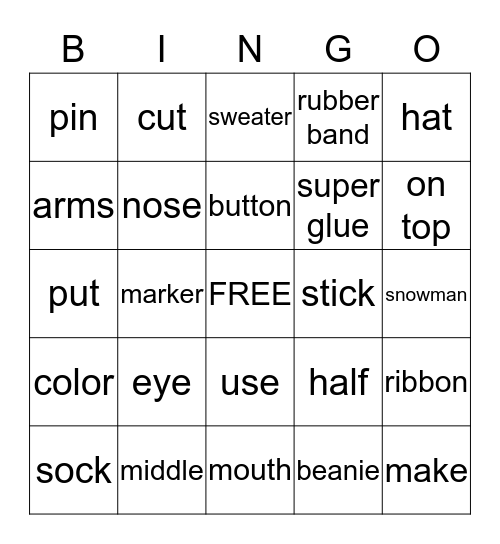 Let's Build a Snowman! Bingo Card