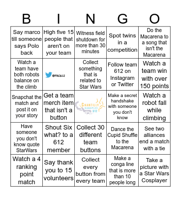 Chantilly Robotics BINGO (Once finished find Bingo Boy) Bingo Card