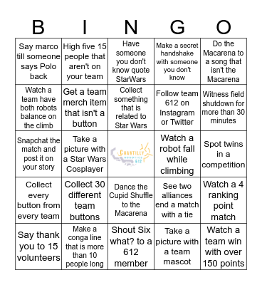 Chantilly Robotics BINGO (Once finished find Bingo Boy) Bingo Card