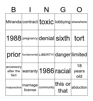 LAW BINGO Card