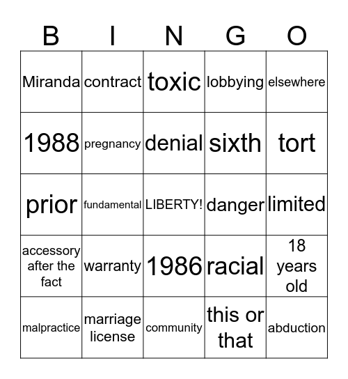 LAW BINGO Card