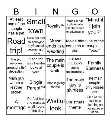 Hallmark Movie Bingo Card