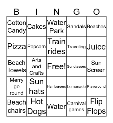 Summer/ Carnival Bingo Card