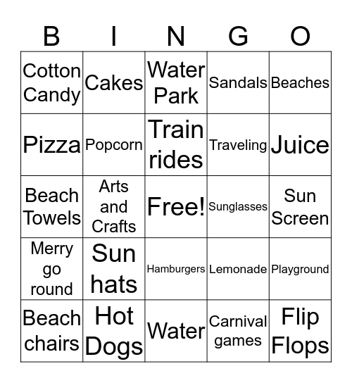 Summer/ Carnival Bingo Card
