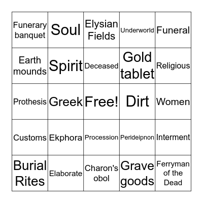 Greek Burial Traditions Bingo Card