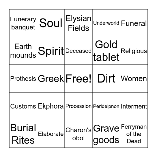 Greek Burial Traditions Bingo Card