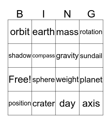 RTI Science Vocabulary Bingo Card