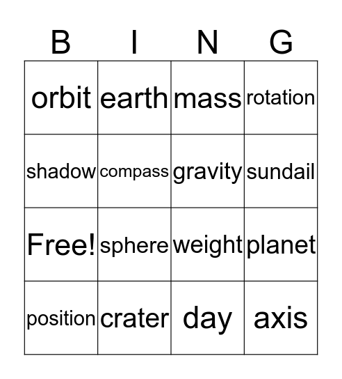 RTI Science Vocabulary Bingo Card