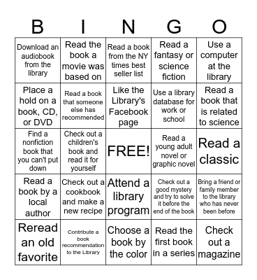 Tooele City Library Adult Summer Reading Bingo 2014 Bingo Card