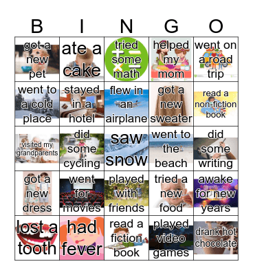 My Winter break Bingo Card