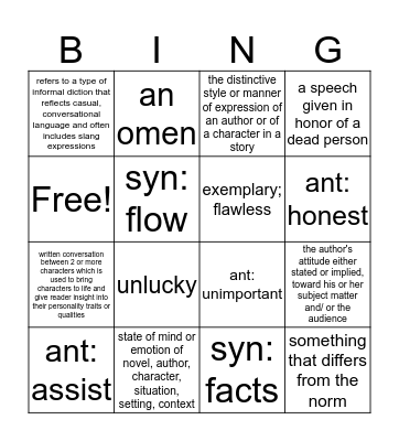 Vocab List #5 Bingo Card