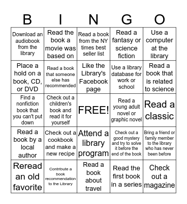 Tooele City Library Adult Summer Reading Bingo 2014 Bingo Card