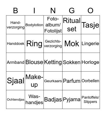 Bridal Bingo Card