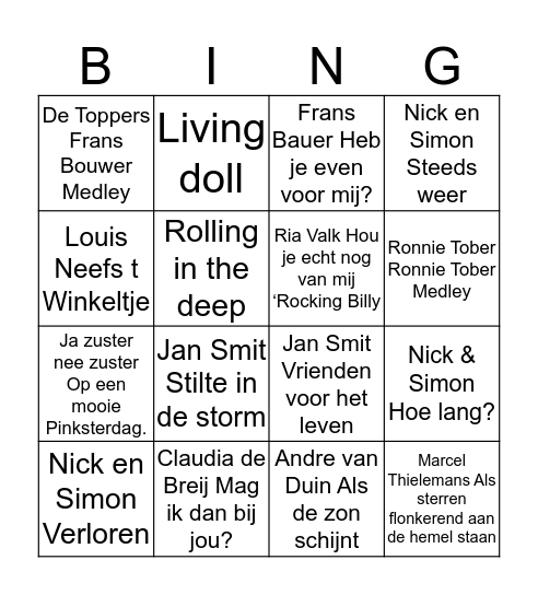 Liedjes bingo Card