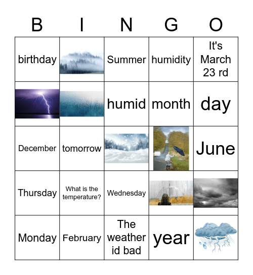 Che tempo fa oggi? 2B Bingo Card