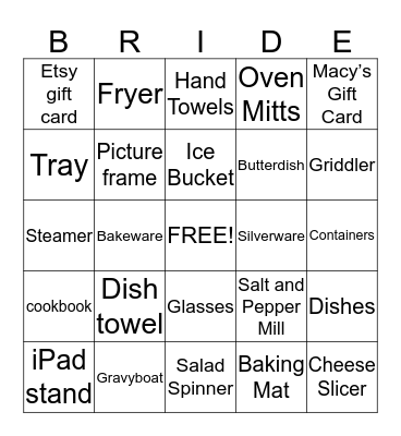 Bridal Shower Bingo Card